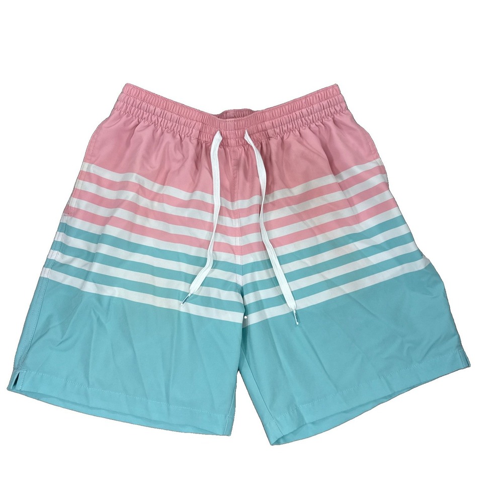 Chubbies Swim Trunks Shorts Men's M Pink Blue Striped Pockets Lined Surf 7"